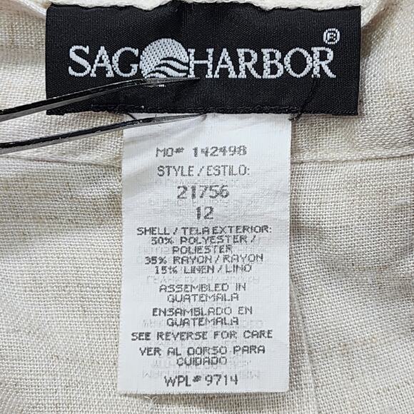 Vintage Sag Harbor Pants Womens 12 Tan Linen Blend Pleated High Rise Tapered - Picture 5 of 11